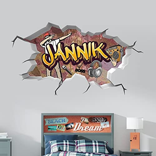 vr73 tjapalo® 3D Wandtattoo Kinderzimmer Name Gangster Wandtattoo Jungen Teenager Wandbild Kinderzimmer jungen mit Namen, Größe: B58xH30cm, Farbe: HipHopp