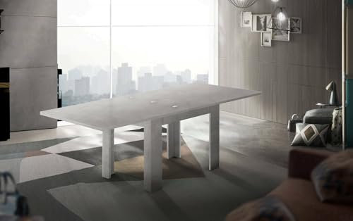 Dmora - Table extensible Otto, Console auxiliaire de cuisine, Table extensible, 100% Made in Italy, 90x90h75 cm, Gris