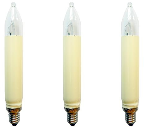AAHL 8V - 55V - netSells - 3er Set - Schaftkerze - Ersatzlampe für Schwibbogen u. Lichterketten - hier: 23V 3W für 10 Brennstellen - f. innen + außen - elfenbein, SK-23V-3x