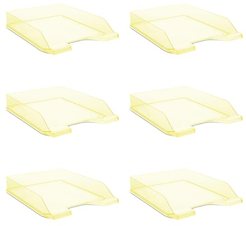 DONAU Briefablage Standard Transparent Gelb/ 6 Stück - A4 / Briefkorb Moderne und Stapelbare Ablage/Transparent-Glasklar/Schreibtischablage/Polystyrol
