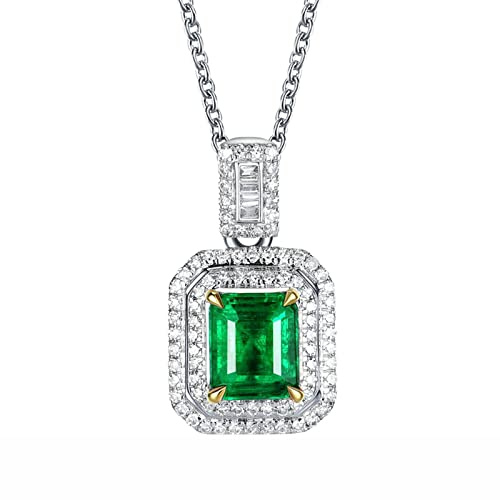 AMDXD Halskette Damen 750 Weiß Gold mit Smaragd 0.7ct und Diamant Goldkette Damen Echtgold Silber, Personalisierte Geschenke