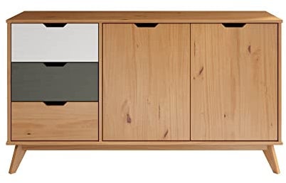 Inter-Furn Kommode, Kiefernholz, Kiefer Massiv-Honig/Grau/Weiß, 140 x 79 x 40 cm