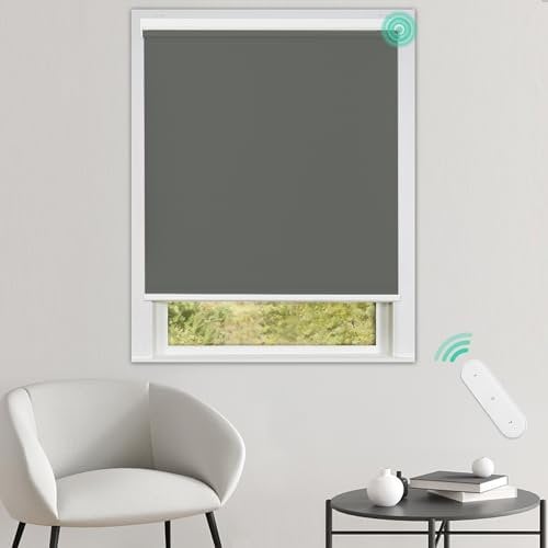 Allesin Elektrische Rollos Innen, Verdunklungsrollo mit Fernbedienung & Leiser Motor, B80 x H150 cm anthrazit, Metal Klemmträger ohne Bohren Fensterrollo Innen Sonnenschutz Smart