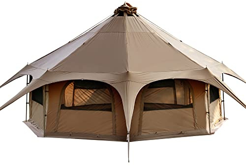 TOMOUNT Tipi Zelt Baumwollzelt 6-8 Personen Canvas Pyramiden Jurtenzelt Große Familien Glamping Zelt für Camping, Hiking, Festival, Parties, Hochzeit, Musikfest