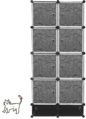 HUOLE Garderobe 10 Würfel DIY Regalsystem Kleiderschrank mit Tür mit Hammer Schuhablagen aus PP-Kunststoff Mit 1 Kleiderstange für hängende Kleidung 167 * 76 * 37cm schwarz