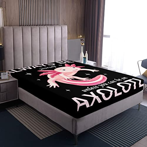 Axolotl Bettwäsche 140 x 200 Cartoon Tier Bettlaken für Kinder Mädchen Jungen Frauen Kawaii Spannbettlaken aquatisches Reptil Axolotl Bettwäsche Dekor Set dekorativ schwarz ohne Kissenbezug