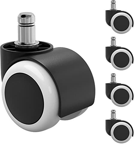 SONGMICS 5er Set Bürostuhlrollen, 50 mm Räder, 11 mm x 22 mm, Rollen für Gaming Sessel, geräuscharm, kratzfrei, ersetzt Bodenschutzmatte, schwarz-weiß AOP201W01