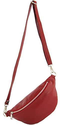 modamoda de T211 Damen Leder Bauchtasche Brusttasche Hüfttasche handmade in Italy, Farbe:Rubinrot