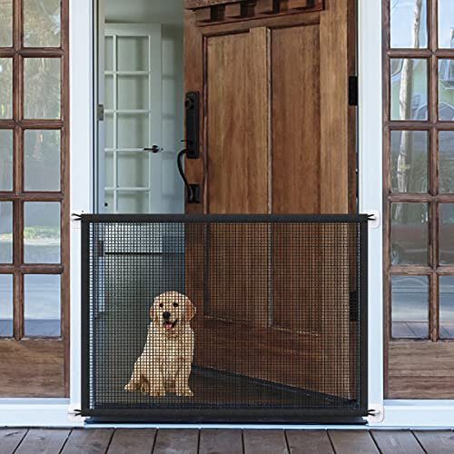 Mesh Gates for Kids or Pets, Magic Pet Gate for The House, Portable Baby Puppy Safety Fence Guard for Stairs and Doorways, Easy Install Anywhere, 43 W x 30 H, 8 Hooks