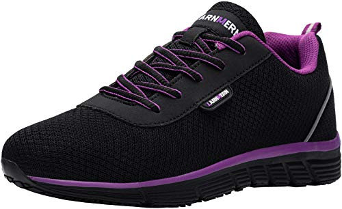 LARNMERN Chaussures de Securite Femme Baskets de Sécurité Ultra Légere Embout Acier Antidérapant Respirante Chaussures de Travail (Violet Noir,39EU)