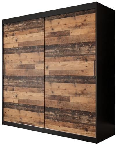 KRYSPOL Schiebetürenschrank Old Style T 200 cm Kleiderschrank Einlegeboden Schlafzimmer- Wohnzimmerschrank Schiebetüren Modern Design (Schubladen: 4)