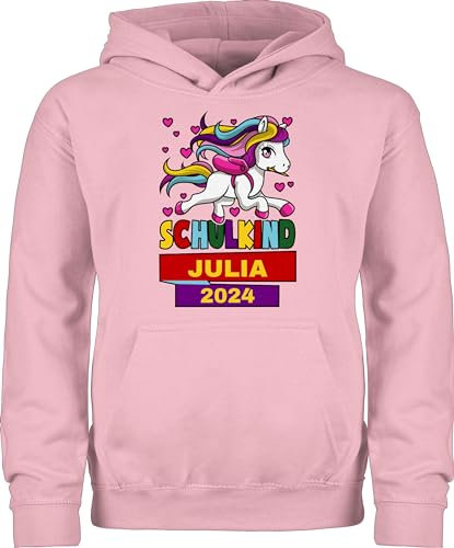 Kinder Hoodie Jungen Mädchen - Einschulung - Schulkind 2024 mit Einhorn - 128 (7/8 Jahre) - Hellrosa - personalisierte Geschenke zum Schulanfang Name zur Outfit 23 Dinge für Schule schulanfänger