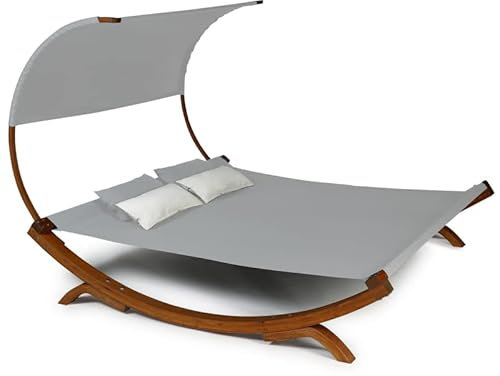 IDMarket - Lit de Jardin en Bois avec Toile Gris Clair et auvent