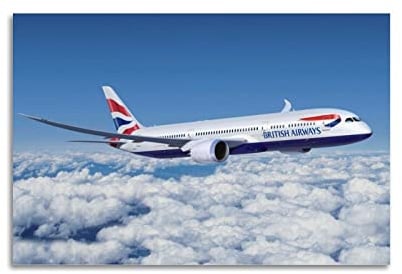 YIBIN Luftfahrt-Poster British Airways Plane Long Haul Poster Dekorative Malerei Leinwand Wandposter und Kunstbild Druck Moderne Familie Schlafzimmer Dekor Poster 50 x 75 cm