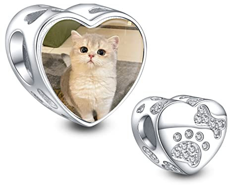 Ningan Personalisierte niedliche Kralle Druck Kätzchen Foto Charme 925 Sterling Silber Armband Maßgeschneiderte Perlen