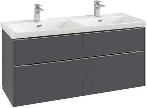 Villeroy & Boch Subway 3.0, Waschbeckenunterschrank, mit LED Bodenbeleutchung 1272x576x478 mm, 4 Auszüge, 2, C568L0VE, Farbe: Front/Korpus: Brilliant White, Griff: Aluminium glänzend