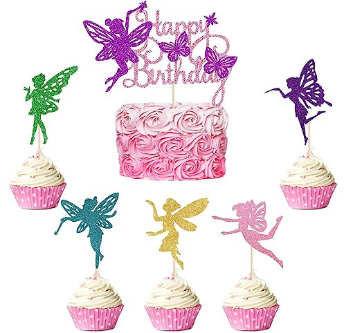 Weenkeey 21 Stück Fee Cake Topper Fee Cupcake Toppers Blumen Fee Kuchen Topper Picks Feen Geburtstag Tortendeko Mädchen Tortenstecker Deko für Mädchen Geburtstagsdeko