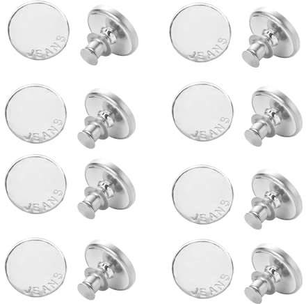 Botones para Jeans, 8 Pcs Botones para Vaquero, 17mm Botones Desmontables Vaqueros, Botón de Ajuste para Jeans, Botones Instantáneos, para Reparar Pantalones, DIY, Chaquetas, Ropa(Plateado)