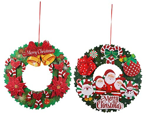 jojofuny 2st Weihnachtskranz Weihnachtliche Kaminverzierung Weihnachtsdekoration Zum Aufhängen Christbaumschmuck Weihnachtswand Hängende Girlande Weihnachten Ältere Papier Rattan-kreis
