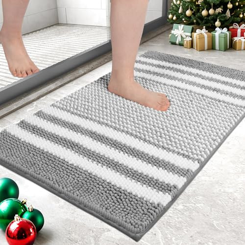 Biscpro Badematte 40 x 60 cm, rutschfest und Waschbar Chenille Badezimmerteppich, Badteppich Weicher Saugfähige Duschvorleger für Badezimme, Badewanne und Toilette, (Hellgrau)