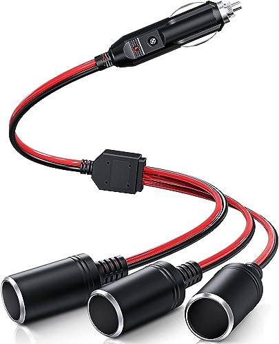 GTIWUNG 12V/24V Auto Motorrad Zigarettenanzünder Stecker, 1 bis 3 KFZ Auto Zigarettenanzünder Stecker mit Kontrollleuchte, 3-Wege Auto Adapter Splitter, Verlängerungskabel Zigarettenanzünder 3 Fach
