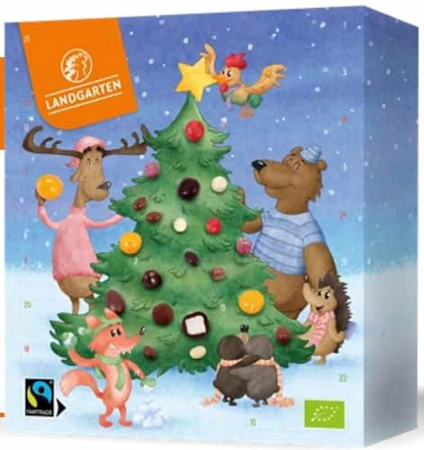 Landgarten Bio Adventskalender Schoko | 24 Schoko-Frucht-Nuss Kreationen | Bio | pflanzliches Protein | fettfrei geröstet | glutenfrei | Papierverpackung | 380g