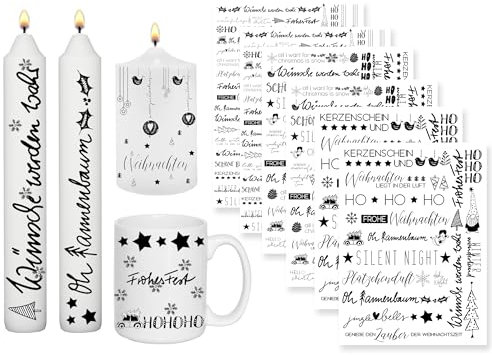 Sugeru 6 PCS Kerzentattoos Weihnachten (200+ Muster),Wassertransferdruck | DIY asserschiebefolie Kerzen | Kerzenaufkleber Weihnachts Sticker | Kerzen Dekorieren | Ostern,Adventskerze (Weihnachten A)