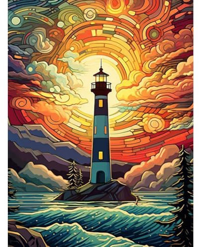 Stalente Diamond Painting Erwachsene Set, 5D DIY Diamond Art Kits for Beginners Round Full Drill Diamond Painting for Home Wall Decoration Gift 30x40cm/12×16inch, Leuchtturm