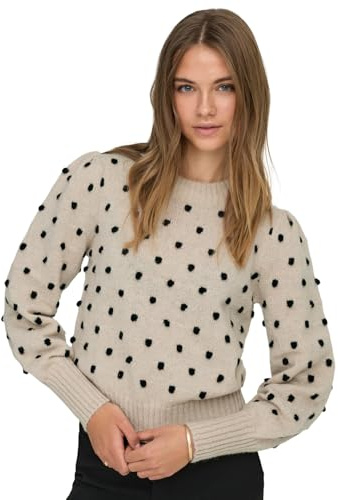 JdY Damen Jdysigrid Life L/S On Puff Pull KNT Noos Knit, Cement/Detail:w. Black Dots, L EU