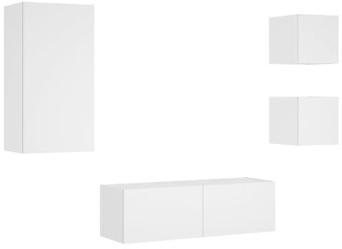 vidaXL Meubles TV Muraux avec Lumières LED 4 pcs, Armoires de Télévision Suspendues, Meubles Télé Flottants, Moderne, Blanc Bois d'Ingénierie