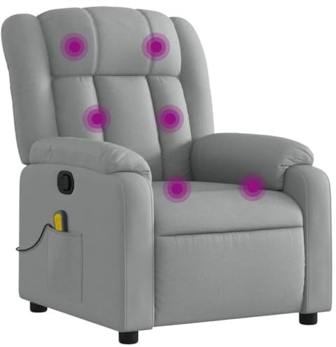 vidaXL Massagesessel, Sessel Verstellbare Rückenlehne Fußteil, Fernsehsessel Relaxsessel mit Liegefunktion, Liegesessel Polstersessel Ruhesessel, Hellgrau Stoff
