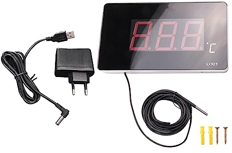 Socueny Poolthermometer mit LED-Anzeige und Wasserdichtem Sondenthermometer für Wasserfischbecken AußEntemperaturmesser EU-Stecker