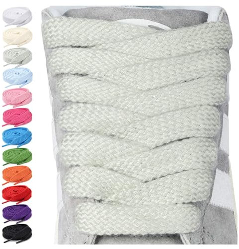 Stepace 2 Pares de Cordones Planos, 15 mm de Ancho, Cordón Resistentes y Gruesos de Zapatos para Zapatillas Deportivas y Sneakers Gris Claro 120