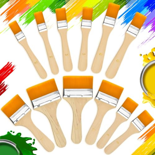 DECARETA Set de 12 Pinceaux Plats - 18mm 22mm 25mm 35mm 55mm 80mm - Manche Long pour Peinture et Aquarelle