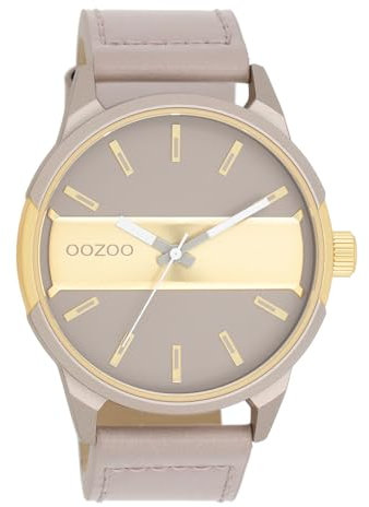 Oozoo Timepieces Herren Uhr in Taupe/Gold metallic | Armbanduhr Herren mit Lederarmband | Schöne Uhr für Männer | Edle Analog Herrenuhr (48mm Gehäuse) in rund C11317