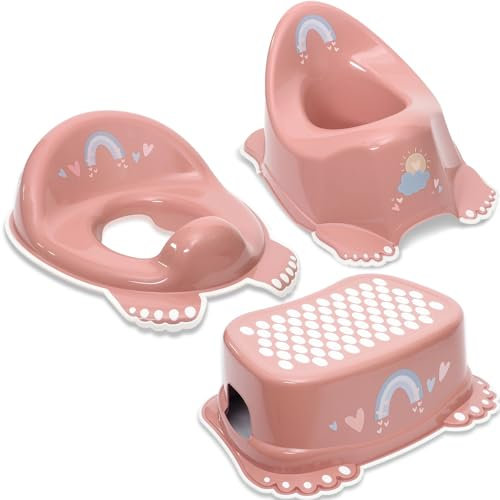 Babykajo 3 in 1 Baby Töpfchen Set TÜV Rheinland geprüft - Kinder Töpfchen + Kinder Toilettensitz + Kinder Tritthocker – aus BPA freiem Plastik und mit Antirutschfüßchen.