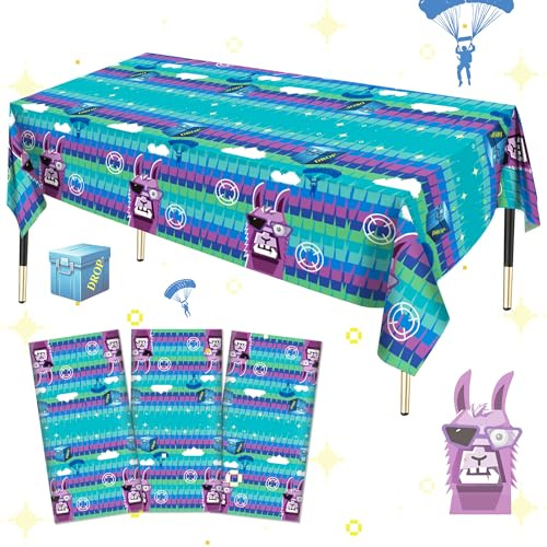 Haxpacal 3 Stück Videospiel-Llama-Party-Tischdecke, Kunststoff, Einweg-Videospiele, Tischdecke für Spiele, Geburtstagsparty, Dekorationen, 220 x 130 cm