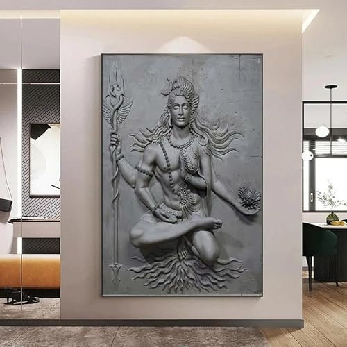 Yocheng Hindu -Götter Lord Shiva Figur Skulptur Leinwand Malerei Indien Poster Drucke Wandkunst Bilder für Wohnzimmer Wanddekoration 60x90cm ohne Rahmen