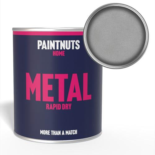 PaintNuts Silver Metalic Rapid Dry Metal Paint - Quick Drying, Versatile Finish – Ideal for Railings, Gates, Metal Furniture, Trailers, Garage Doors, Light Fixtures and More - 250ml - Matt