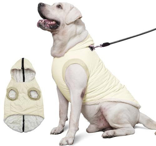 Vecomfy Hunde-Kapuzenpullover mit integriertem Geschirr, extra warm, für große Hunde im Winter, Hundemantel mit Kapuze, Hellgelb, Größe XXXL