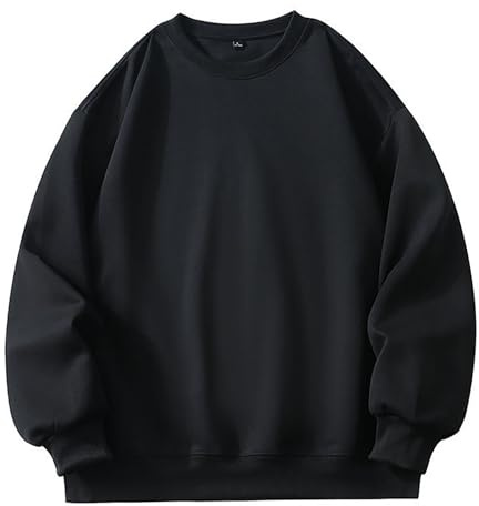 YOSUWOAI Felpa da uomo college senza cappuccio, oversize, tinta unita, Y2K, a maniche lunghe, leggera, con scollo rotondo, traspirante, per il fitness, O nero., XXXL