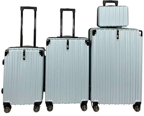 SIGN Hartschalen Reisekoffer Trolley ABS Tasche Leicht 4 Doppelrollen (Handgepäck-Mittel-Groß-Set) Nummernschloss (Hellblau, 3er Set)
