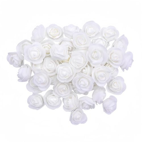 DODXIAOBEUL 120Pcs Mini Foam Rose Heads,1.18 Mini Roses White Artificial Flowers,Mini Roses for Crafts DIY Wedding Party Valentine's Day Festival Home Rose Wall Decoration (White)