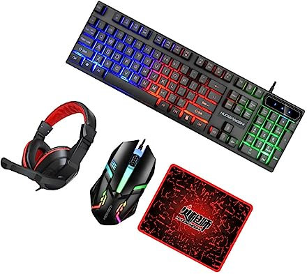 WATIIFUFU Clavier Souris Gamer Rétroéclairé avec Casque Audio Et Tapis Souris Gaming Filaire pour Pc Bureau Et Jeux