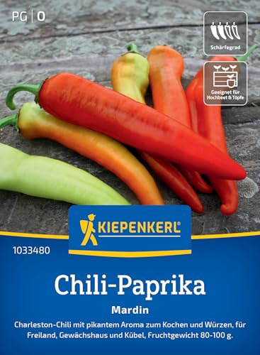 Kiepenkerl Chili-Paprikasamen Mardin 1033480, Gemüsesaat | Gemüsesamen für eine Charleston-Chili mit pikantem Aroma, Wuchshöhe 80-100 cm