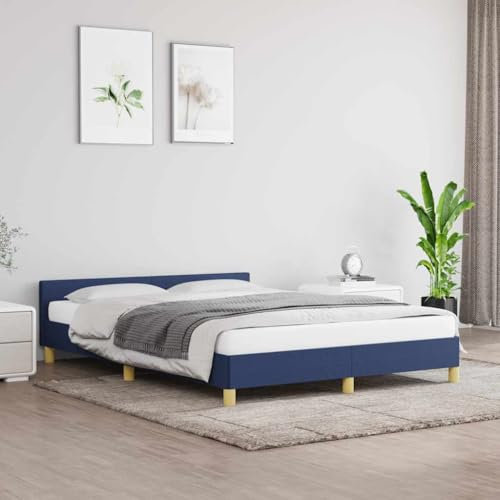 Higsose Bettrahmen Schlafzimmer Stoff Blau Bettgestell mit Kopfteil Jugendbett Bed Frame (Nicht Inbegriffen) Matratze 140x190 cm Gästezimmer Doppelbett Einzelbett