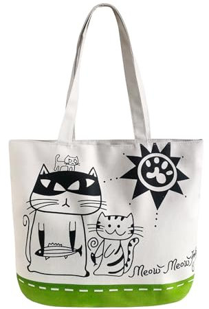 Bolsas de lona de algodón Bolsas de la compra 15.75 x 12.2 pulgadas Bolso de mano con bolsillo interior Impreso Bolsa de tela con 2 asas Bolsas de algodón Bolsa de hombro Bolso de lona Blanco