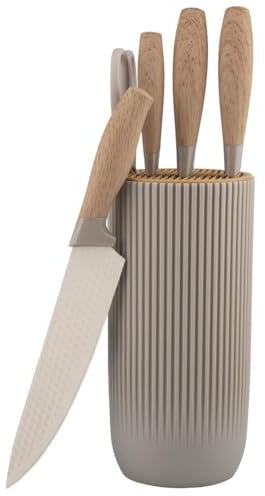 SEERAAH 5-Piece Knife Set/Comes with Freestanding Storage Block/Stainless Steel Knives/Non-Stick Grey Marble Coating/Easy Clean/Modern & Stylish Kitchen Accessory