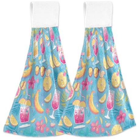 Dekoratives Handtuch mit Schlaufe, Frottee-Waschlappen, Motiv: Cartoon-Comic, leuchtende Farben, Weiß, 2 Stück