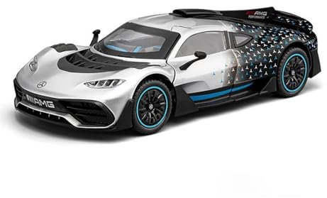 YCNXEB Miniatur Modelle 1 24 Für Benz AMG ONE Supercar Legierung Automodell Sound Und Licht Pull Back Auto-Enthusiasten Sammlerstücke Geburtstagsgeschenk Originalgetreue Nachbildung(Silber)